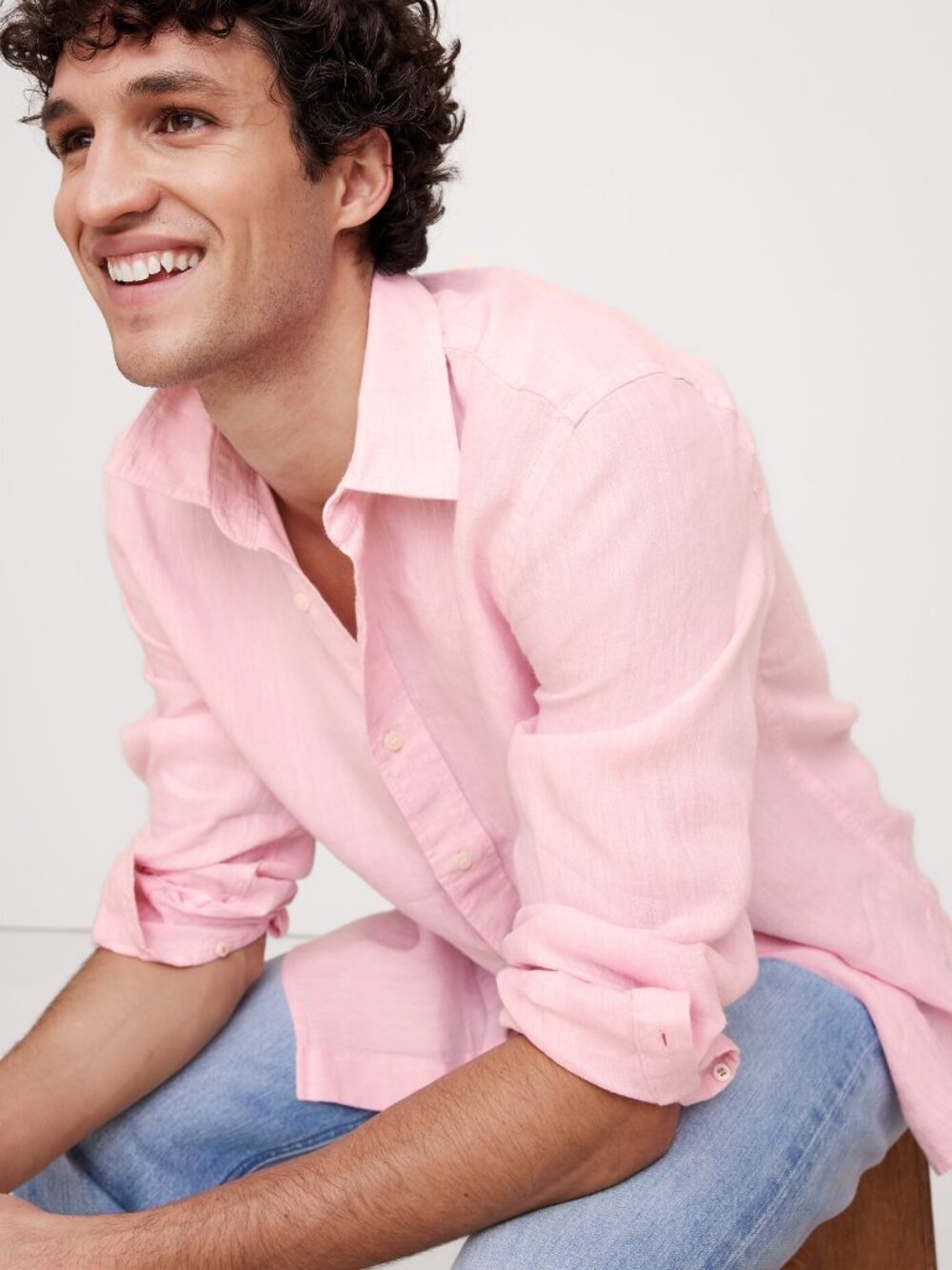 NWT Banana Republic Mens Pink 100% Euro Linen Standard-Fit Shirt L